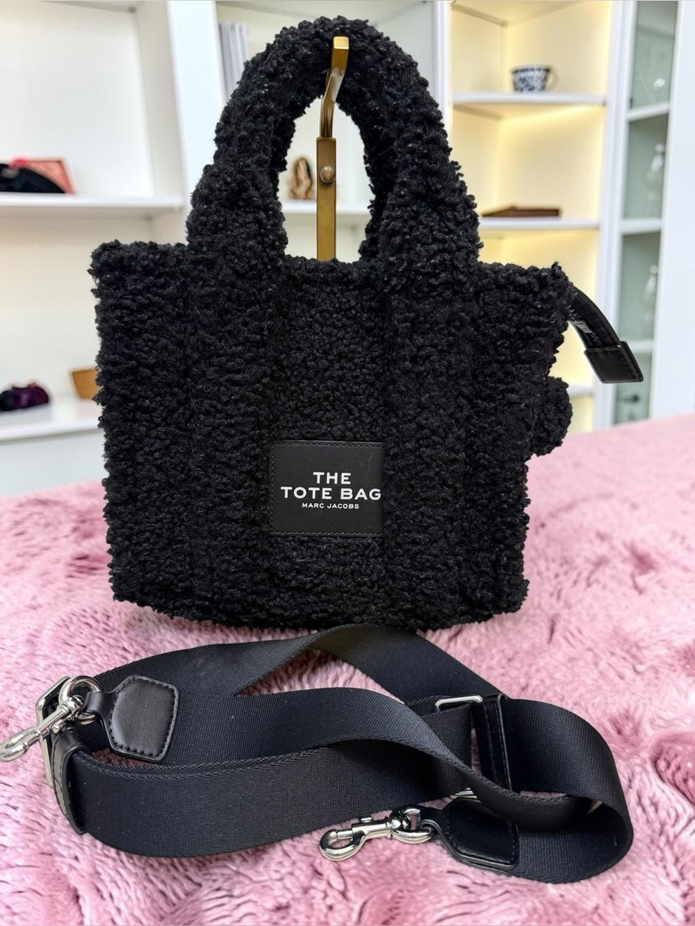 Marc Jacobs Black Sherpa Mini Tote with Removable Strap
